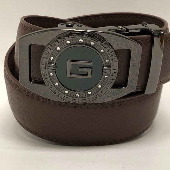 Dark Coffee Men's Leather Ratchet‎ Belt with Automatic Buckle Adjustable Dress - Picture 1 of 3